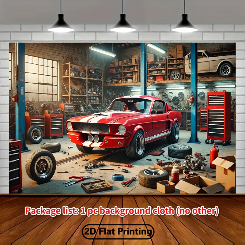 Auto Repair Shop Background - Tapiz Decorativo con Diseño de Taller
